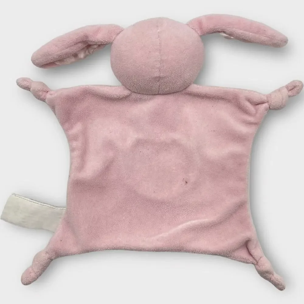 Stepping Stones Pink Bunny Baby Blanket Satin Heart Knotted Corner Lovey 10.5